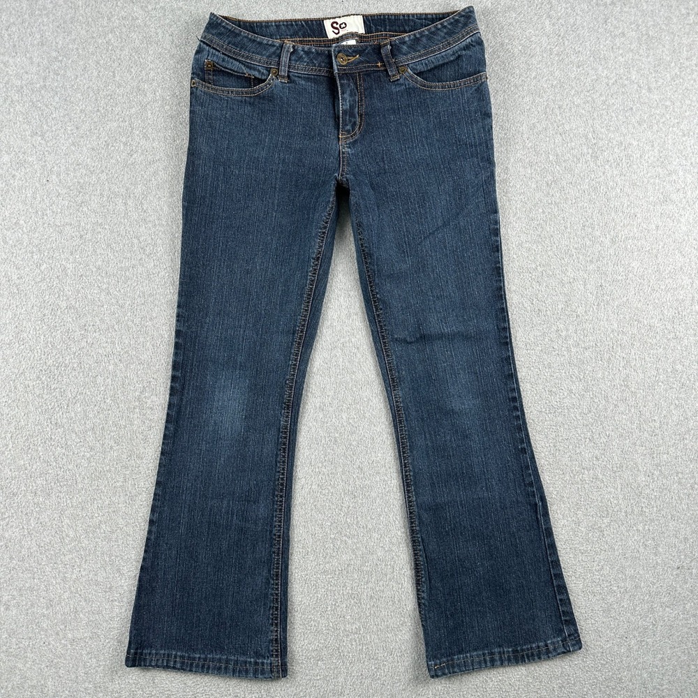 SO Jeans Women 7 Long Blue Denim Bootcut Stretch Low Rise Casual Pants